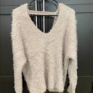 Light grey Woven Heart fuzzy sweater. Size small